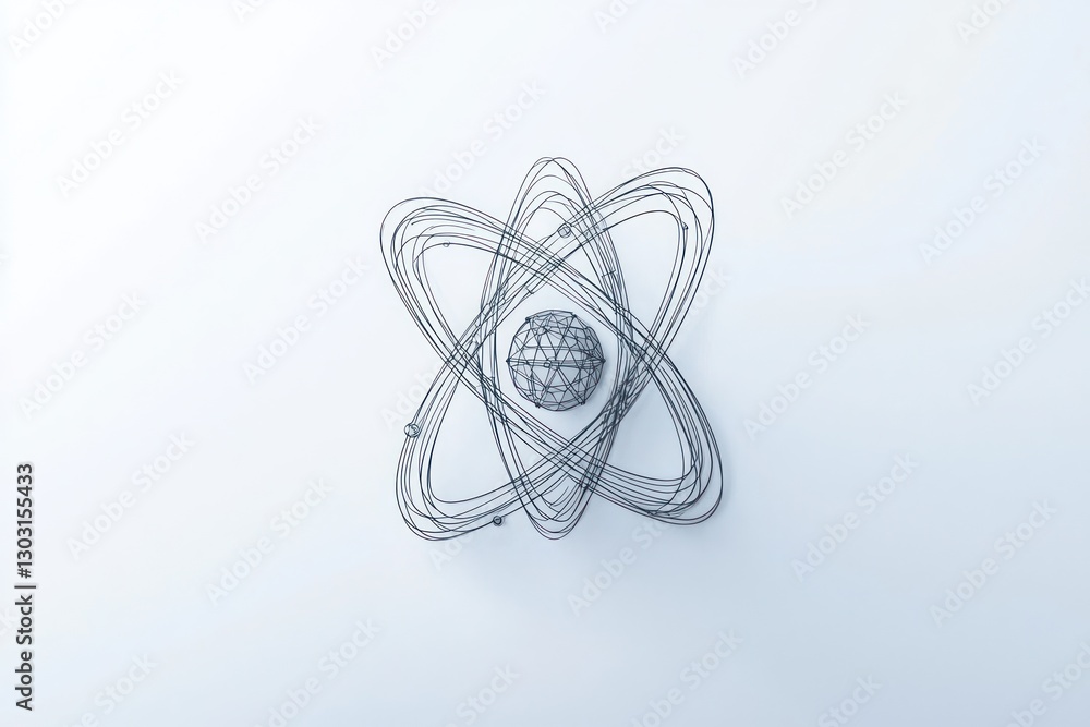 Poster 3d icon of an atom structure, representing science, designed on a solid white background.