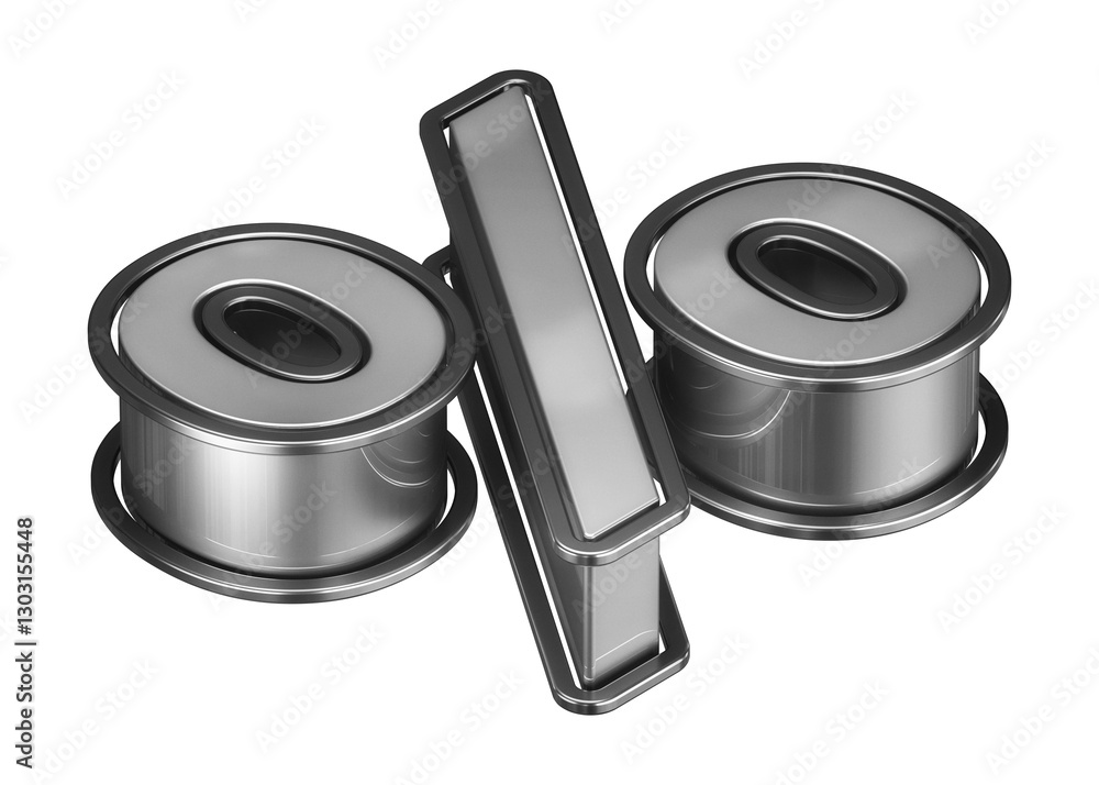 Poster 3d percentage sign in silver. isometric display typography. high quality 3d rendering.
