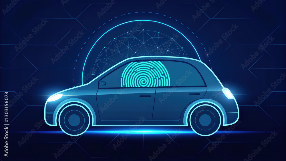 Poster digital fingerprint unlocking secured vehicle in futuristic design. this represents integration of t
