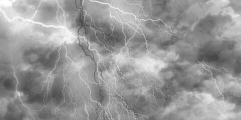 watercolor background. monochrome white and grey watercolor background. Thunder, lightnings and rain at night during summer storm.
