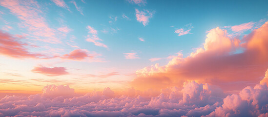 Fototapeta premium A stunning dawn sky ideal for travel brochures or serenity-themed content, featuring warm shades of coral and peach, evoking a peaceful atmosphere.