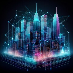Modern buildings, abstract city network connection, city landscape backgrounds