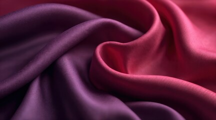 Obraz premium Smooth Silk Fabric with Dramatic Ombre Transition, Deep Purple to Crimson Red, Rich Satin Shine, Delicate and Fluid Folds, Macro Perspective, Luxurious and Sophisticated Aesthetic 