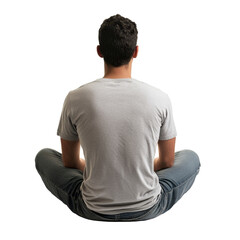 Person Sitting Cross-Legged on Floor in Casual Gray T-Shirt