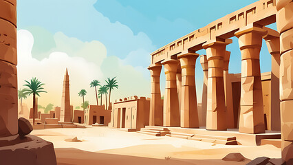 Exploring Ancient Egyptian Architecture Luxor Temple with Columns and Palm Trees