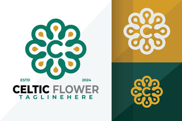 Letter C Celtic Flower Symbol Logo Icon Vector Design Illustration