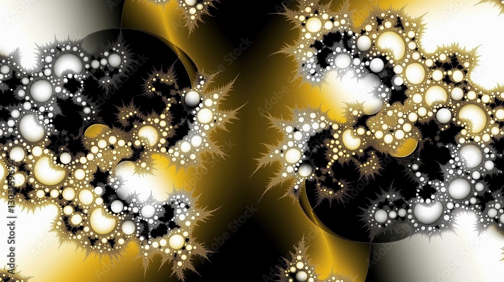 Poster the image is a colorful abstract of two circles, one black and one white, with a lot of small circle
