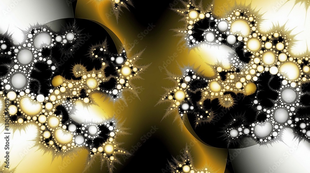 Poster the image is a colorful abstract piece with a lot of white and gold swirls. the colors and shapes cr