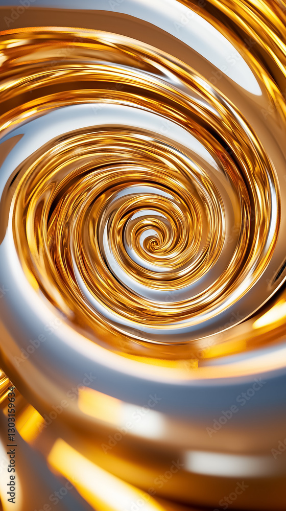 Poster an intricate design unfolds with a shimmering, infinite spiral created from metallic textures that r