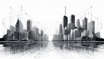 Modern buildings, abstract city network connection, city landscape backgrounds