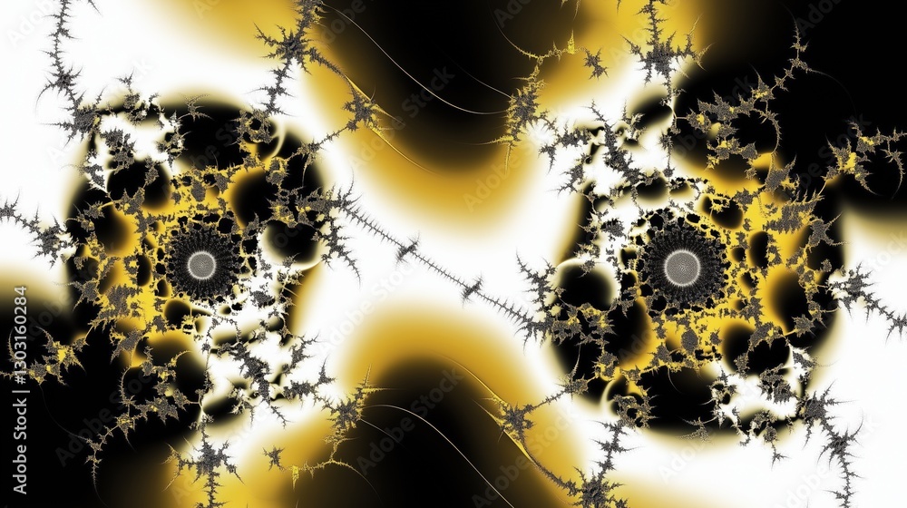 Aufkleber The image is a close up of two golden and black swirls that are connected. The swirls are very intricate and detailed, with many small points and lines. Scene is one of complexity. AI generated