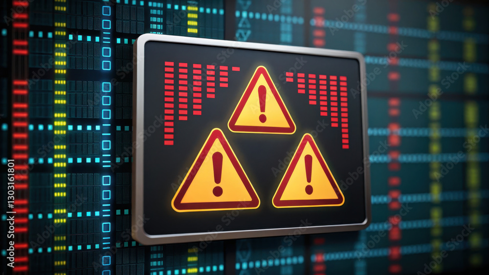 Poster digital warning alert displayed on screen with caution symbols, indicating potential issue. vibrant 