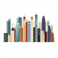 Obraz premium A detailed city skyline illustration featuring a mix of skyscrapers and tall buildings, highlighting the vibrancy of urban development
