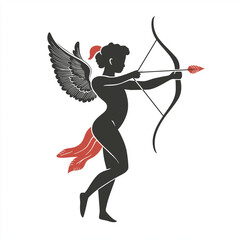 A feminine version of Cupid, depicted in black and red, with angelic wings and a bow, representing love and affection