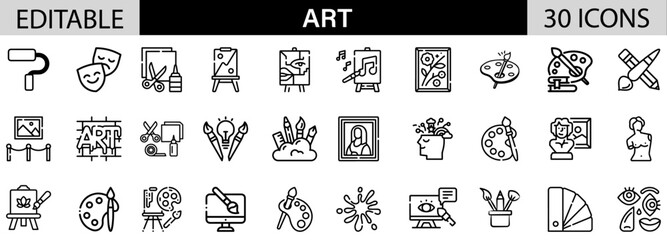 Art icon pack design in adobe illustrator I 30 Editable Stoke I Victor File. 