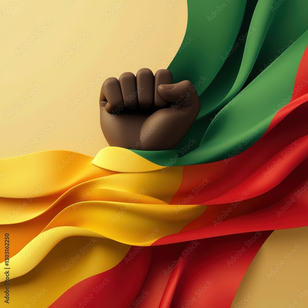Poster powerful representation of unity and strength through a raised fist against a vibrant background of 