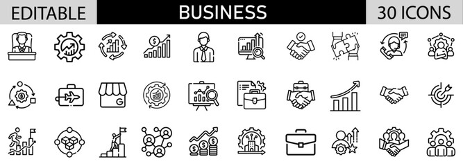 Business icon pack design in adobe illustrator I 30 Editable Stoke I Victor File. 