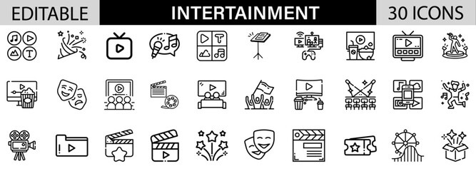 Intertainment icon pack design in adobe illustrator I 30 Editable Stoke I Victor File. 
