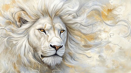 Majestic White Lion Portrait in a Golden Haze