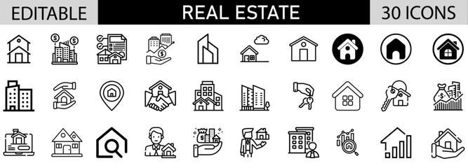 Real Estate icon pack design in adobe illustrator I Editable Stoke I Victor File. 