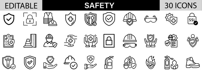Safety icon pack design in adobe illustrator I Editable Stoke I Victor File. 