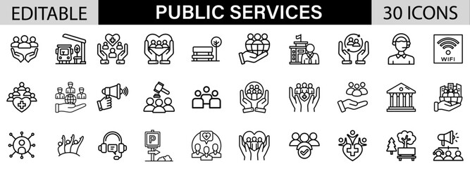 Public, Public services icon pack design in adobe illustrator I Editable Stoke I Victor File. 