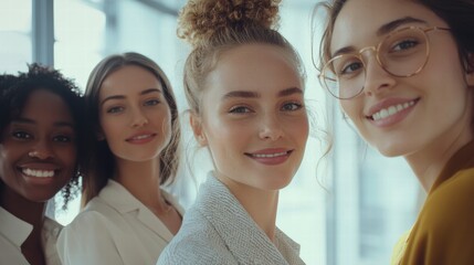 Smiling Female Team Posing Confidently in Bright Office