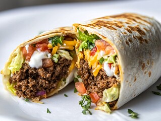 Tasty beef burrito creation kitchen food photography cozy atmosphere close-up culinary delight