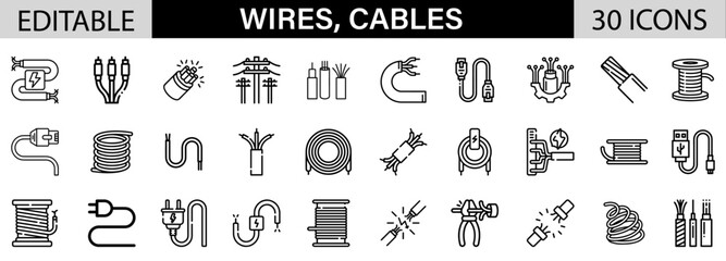 Wires, Cables, Connection icon pack design in adobe illustrator I Editable Stoke I Victor File. 