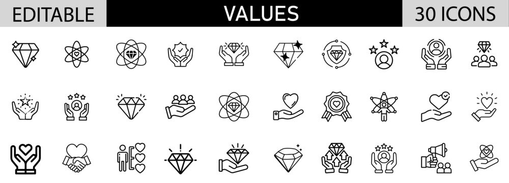 Values Icon Pack Design In Adobe Illustrator I  Editable Stoke I  Victor File.