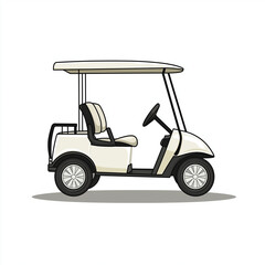 A side-view illustration of a white golf cart with an open roof, ideal for moving around golf courses