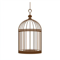 Elegant brown hanging birdcage with intricate details, perfect for vintage decoration and symbolic representation of freedom