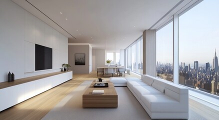 Fototapeta premium Modern penthouse living room with city view (6)