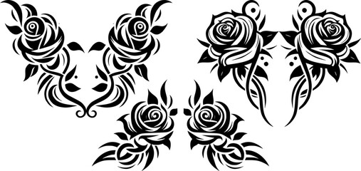  roses tribal Seamless black and white floral pattern with vintage swirl design