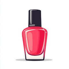 Red nail polish bottle with a shiny label, isolated on a white background