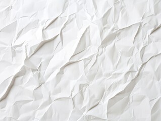 Fototapeta premium Crumpled white paper texture showcasing intricate folds and shadows
