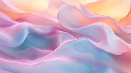 Obraz premium Highly detailed photorealistic abstract waves in soft pastel colors create a serene, ethereal landscape resembling flowing fabric or gentle ocean currents. Generative AI