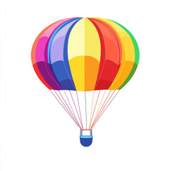 Fototapeta premium A colorful hot air balloon with rainbow colors floating in the sky, isolated on a white background