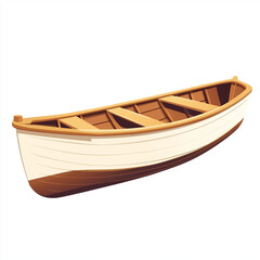 A traditional wooden rowing boat with a classic brown and beige design, used for leisure and fishing. A timeless watercraft illustration