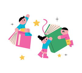 Kids and Books Illustration Simple and flat style. Education and study. cute kid