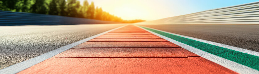 focused shot of racing track under bright daylight, showcasing vibrant colors and clear perspective