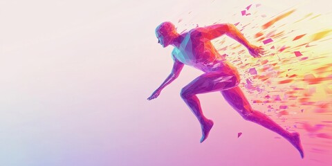 Abstract Runner: Polygonal Athlete in Motion, Exploding with Speed and Energy