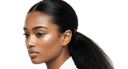 Elegant woman with sleek tied hair