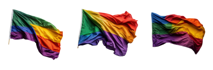 Waving rainbow flags celebrating pride urban festival on transparent background