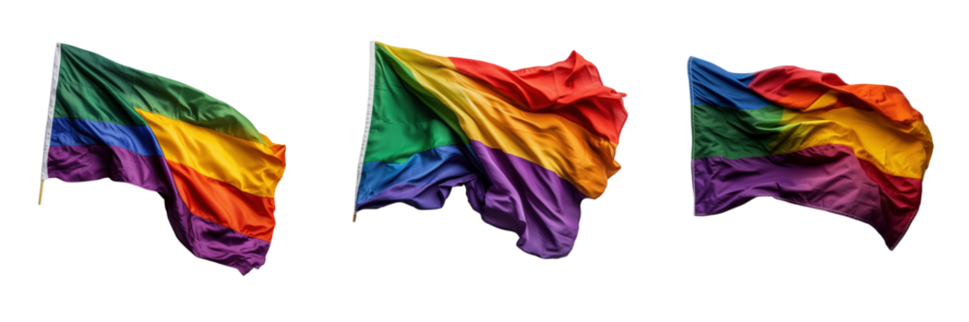 Waving rainbow flags celebrating pride urban festival on transparent background