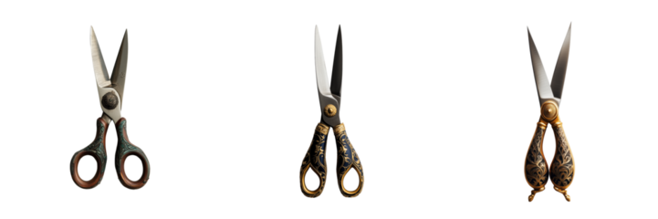 Artisan scissors collection on transparent background