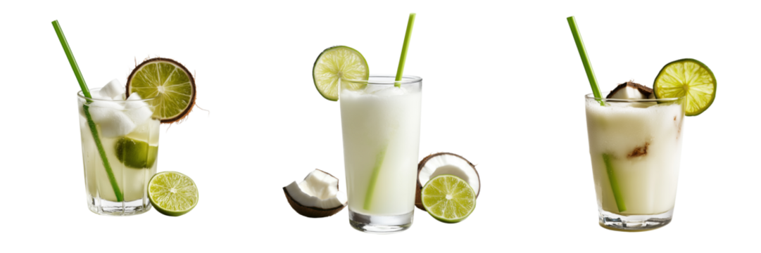 Refreshing coconut lime drinks tropical on transparent background