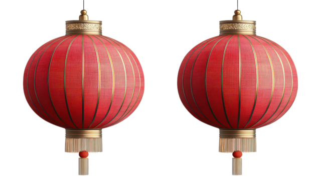 Chinese red lanterns isolated on Cutout background.PNG