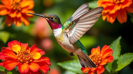 Fototapeta premium Hummingbird with Flowers