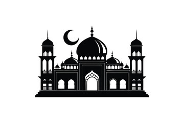 Silhouette of a Majestic Mosque, Perfect for Religious or Cultural Design